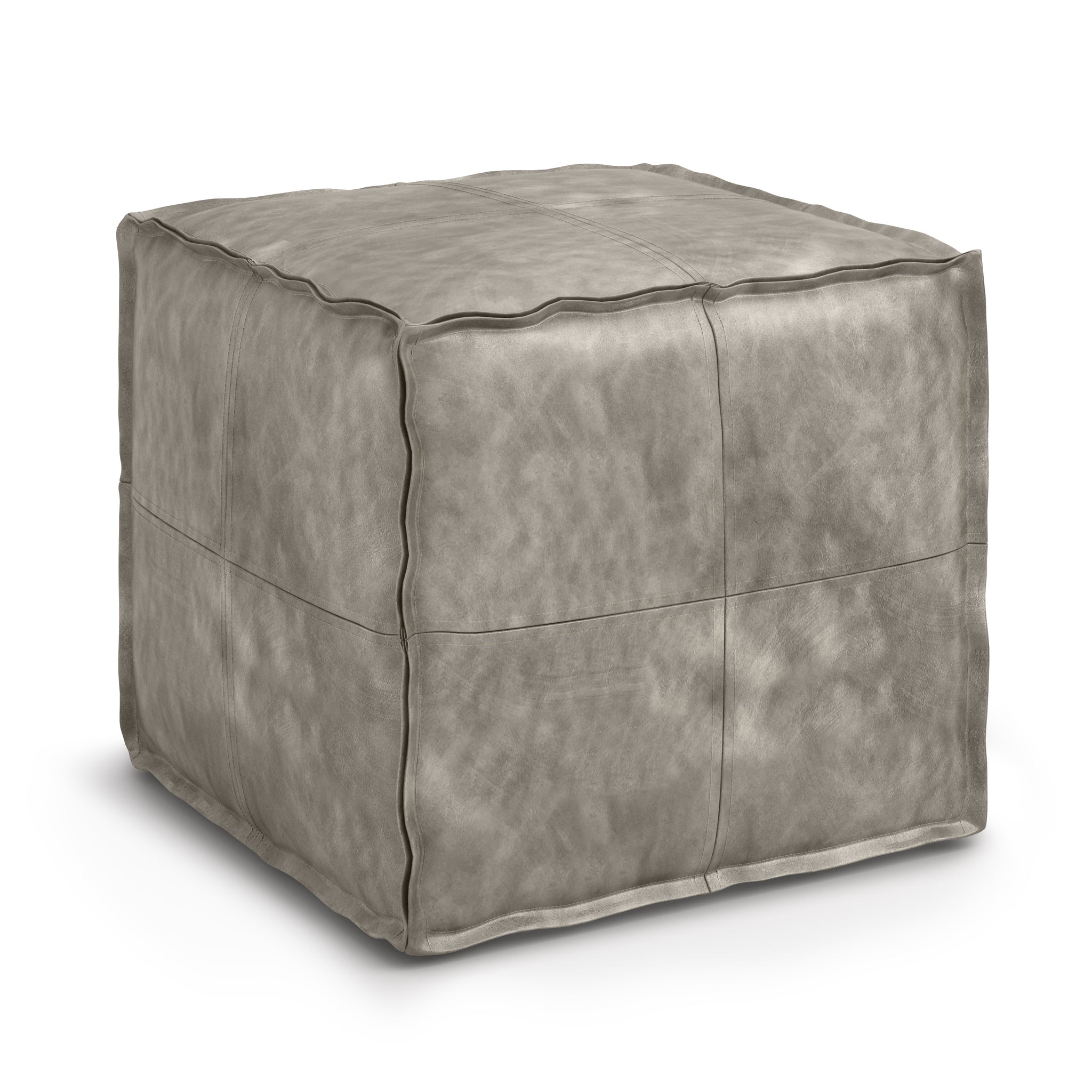 Brody Square Pouf In Distressed Grey Faux Leather