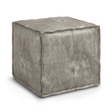 Brody Square Pouf In Distressed Grey Faux Leather