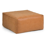 Brody Boho Square Large Square Coffee Table Pouf In Distressed Brown Faux Leather