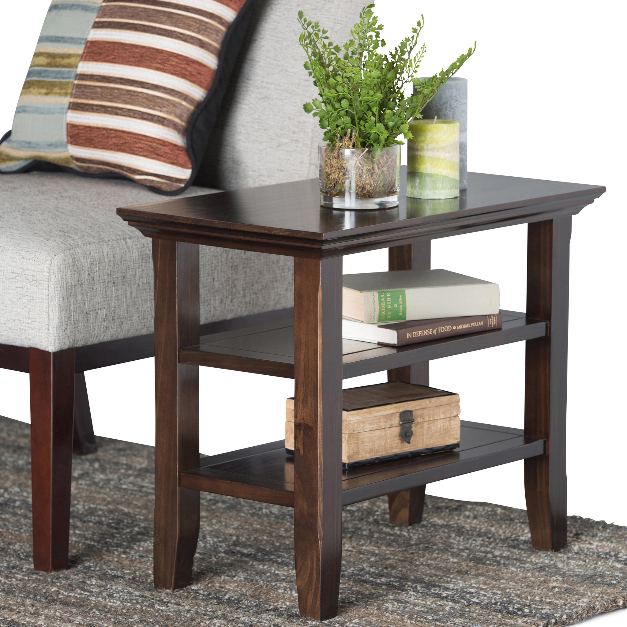 Acadian Solid Wood 14 Inch Wide Rectangle Transitional Narrow Side Table In Brunette Brown