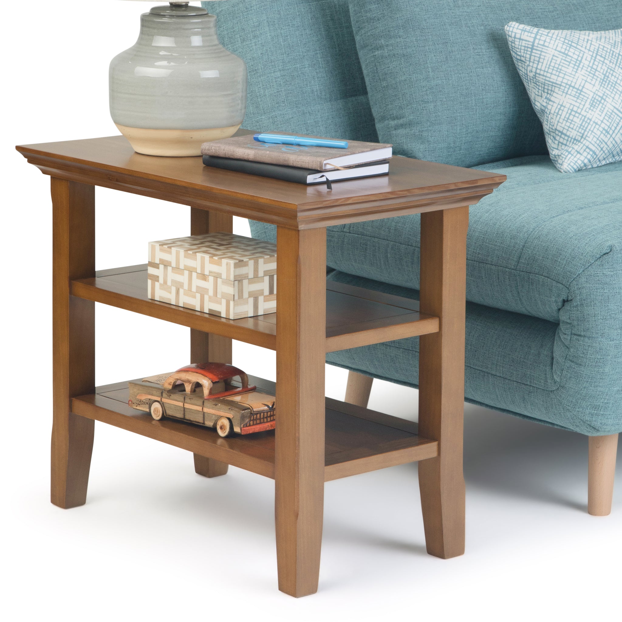 Acadian Solid Wood 14 Inch Wide Rectangle Transitional Narrow Side Table In Light Golden Brown