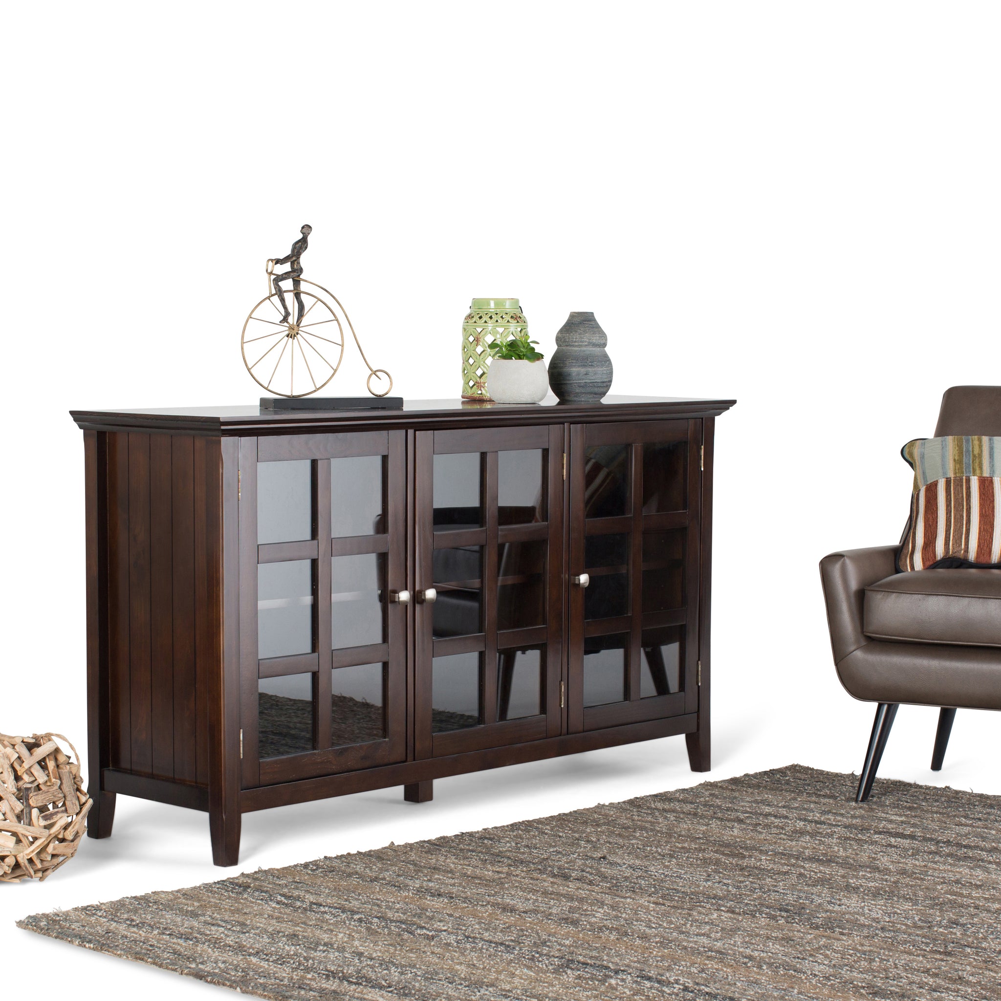 Acadian Solid Wood 62 Inch Wide Transitional Wide Storage Cabinet In Brunette Brown