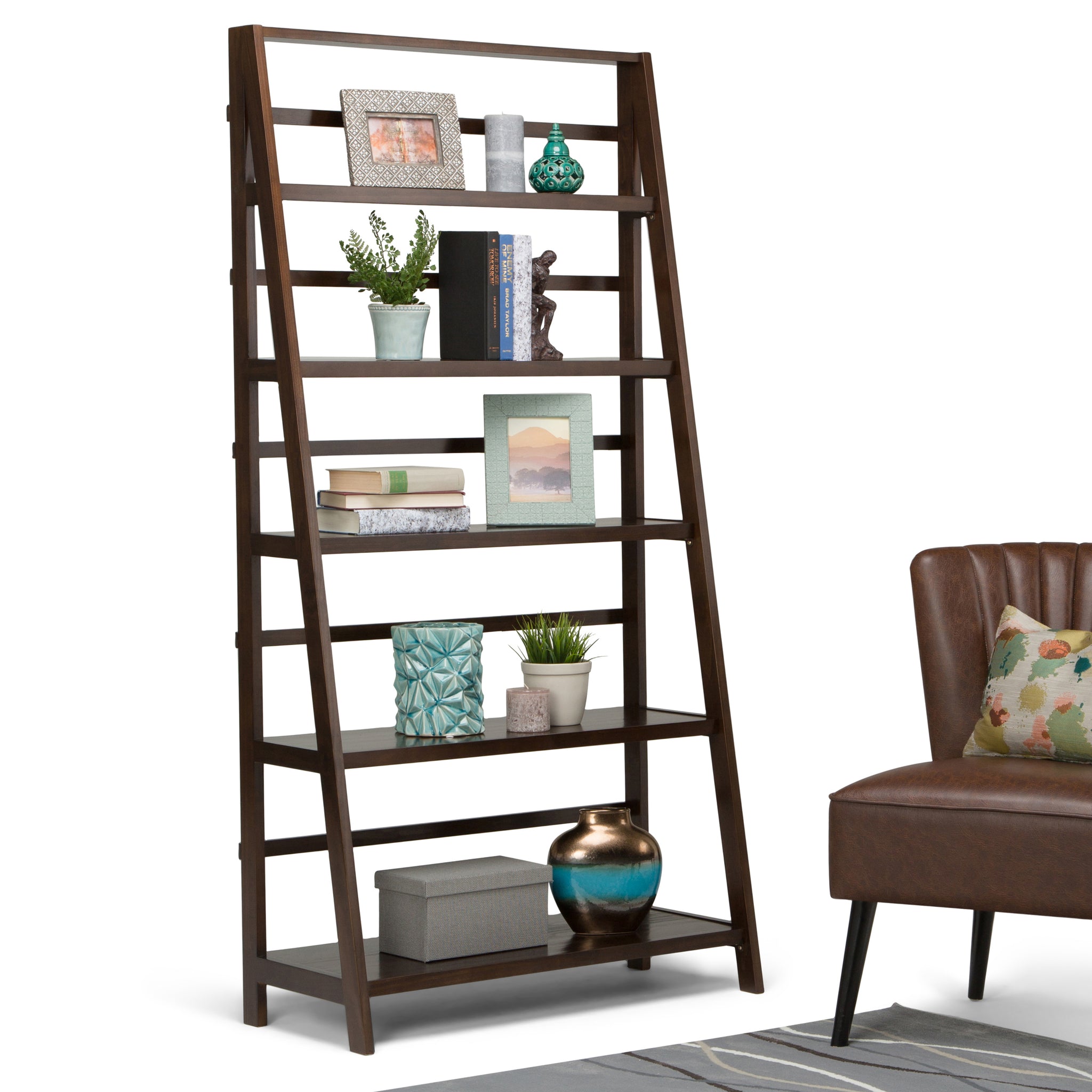 Acadian Solid Wood 72 Inch X 36 Inch Transitional Wide Bookcase In Brunette Brown