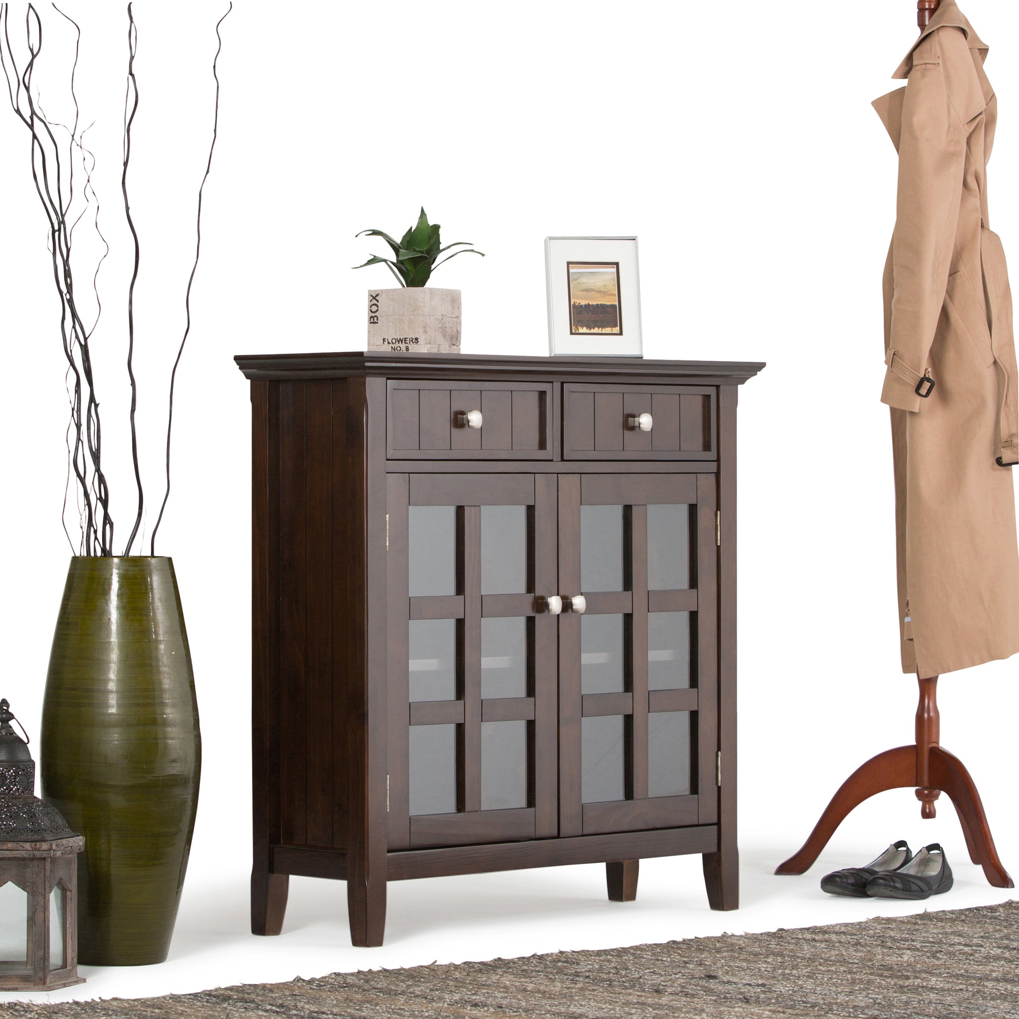 Acadian Solid Wood 36 Inch Wide Transitional Entryway Hallway Storage Cabinet In Brunette Brown