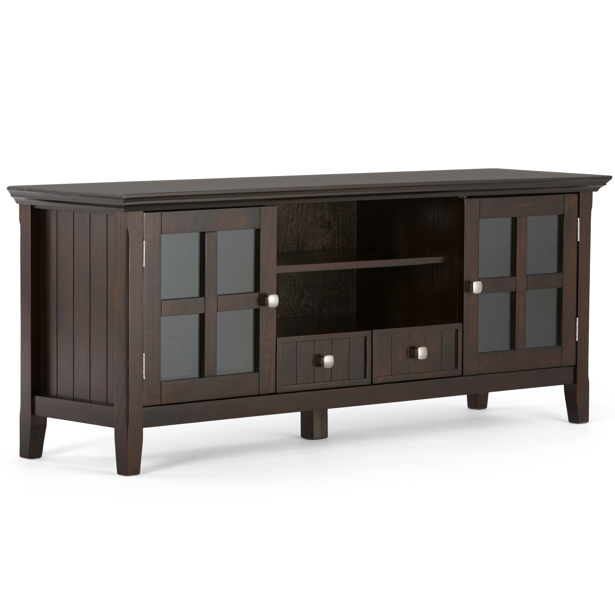 Acadian Solid Wood 60 Inch Wide Transitional Tv Media Stand In Brunette Brown For Tvs Up To 65 Inches