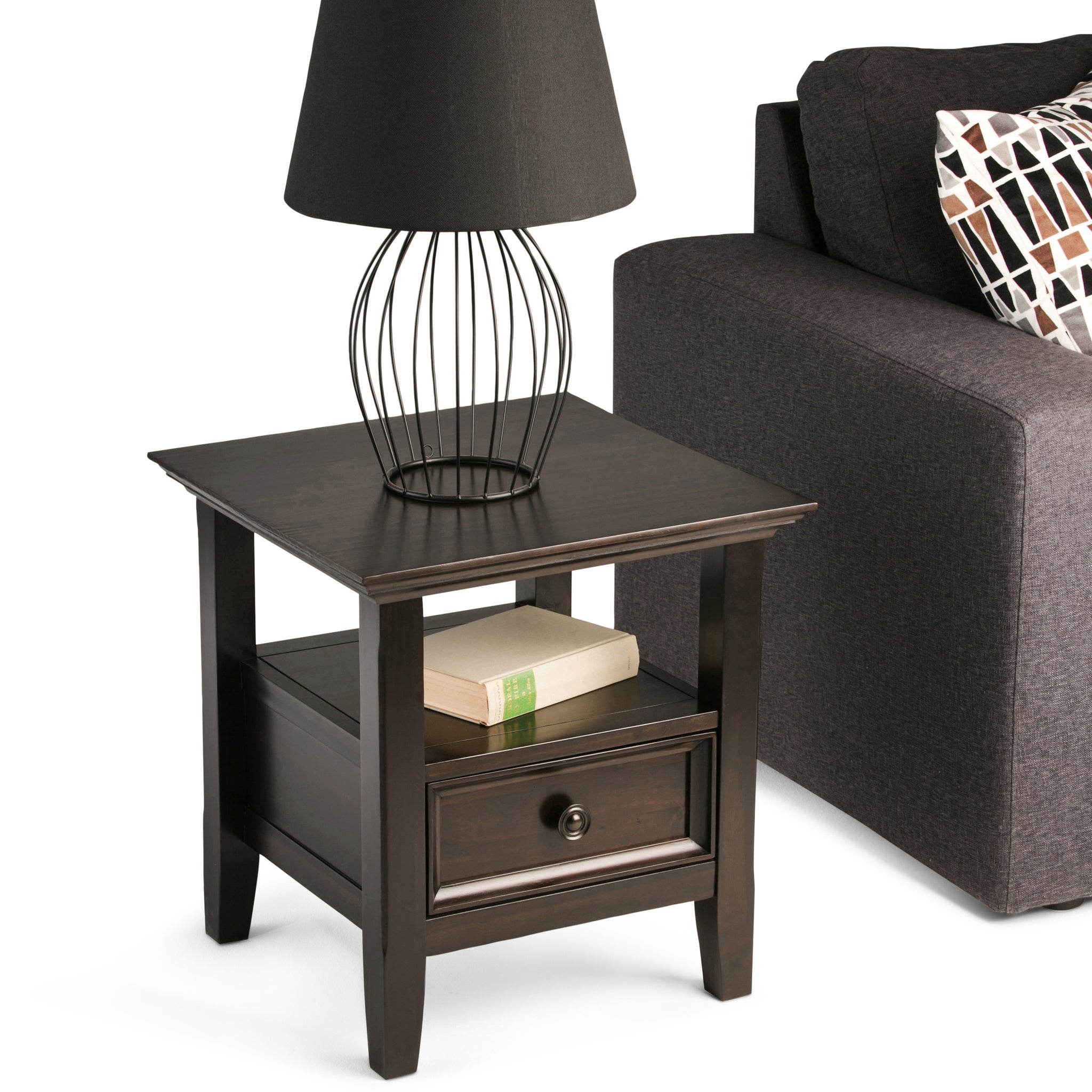 Amherst Solid Wood 19 Inch Wide Square Transitional End Table In Hickory Brown