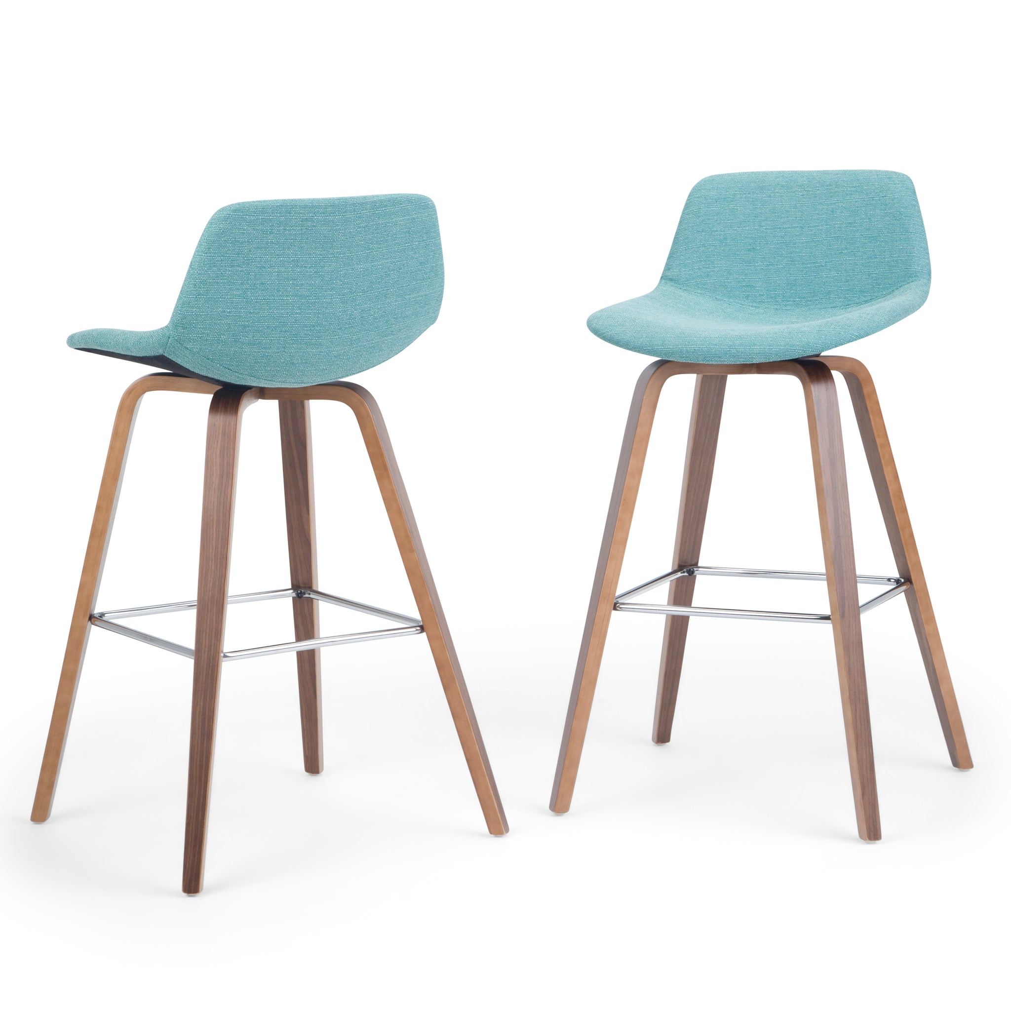Randolph Mid-Century Modern Bentwood Counter Height Stool (Set Of 2) In Aqua Blue Linen Look Fabric