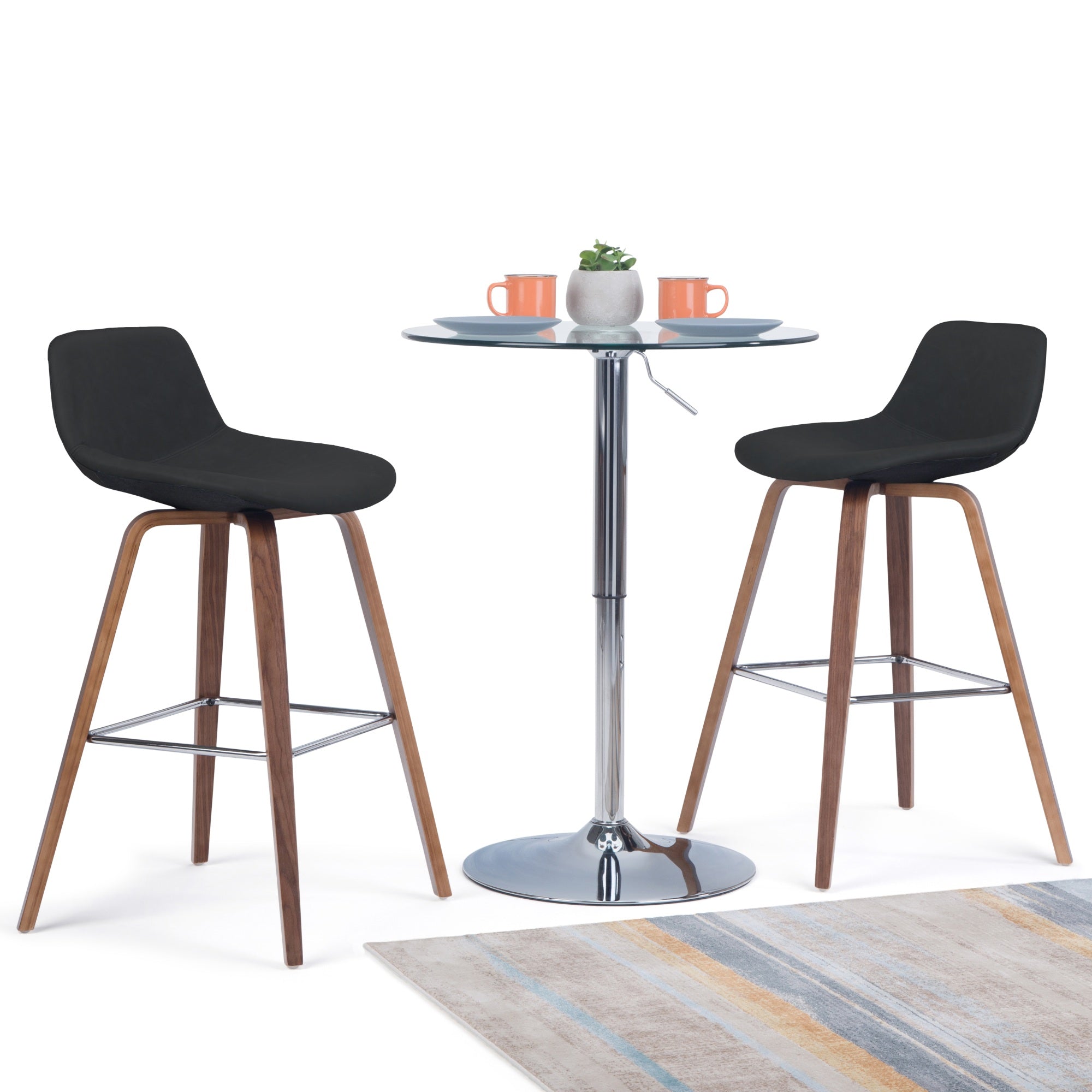 Randolph Mid-Century Modern Bentwood Counter Height Stool (Set Of 2) In Black Faux Leather
