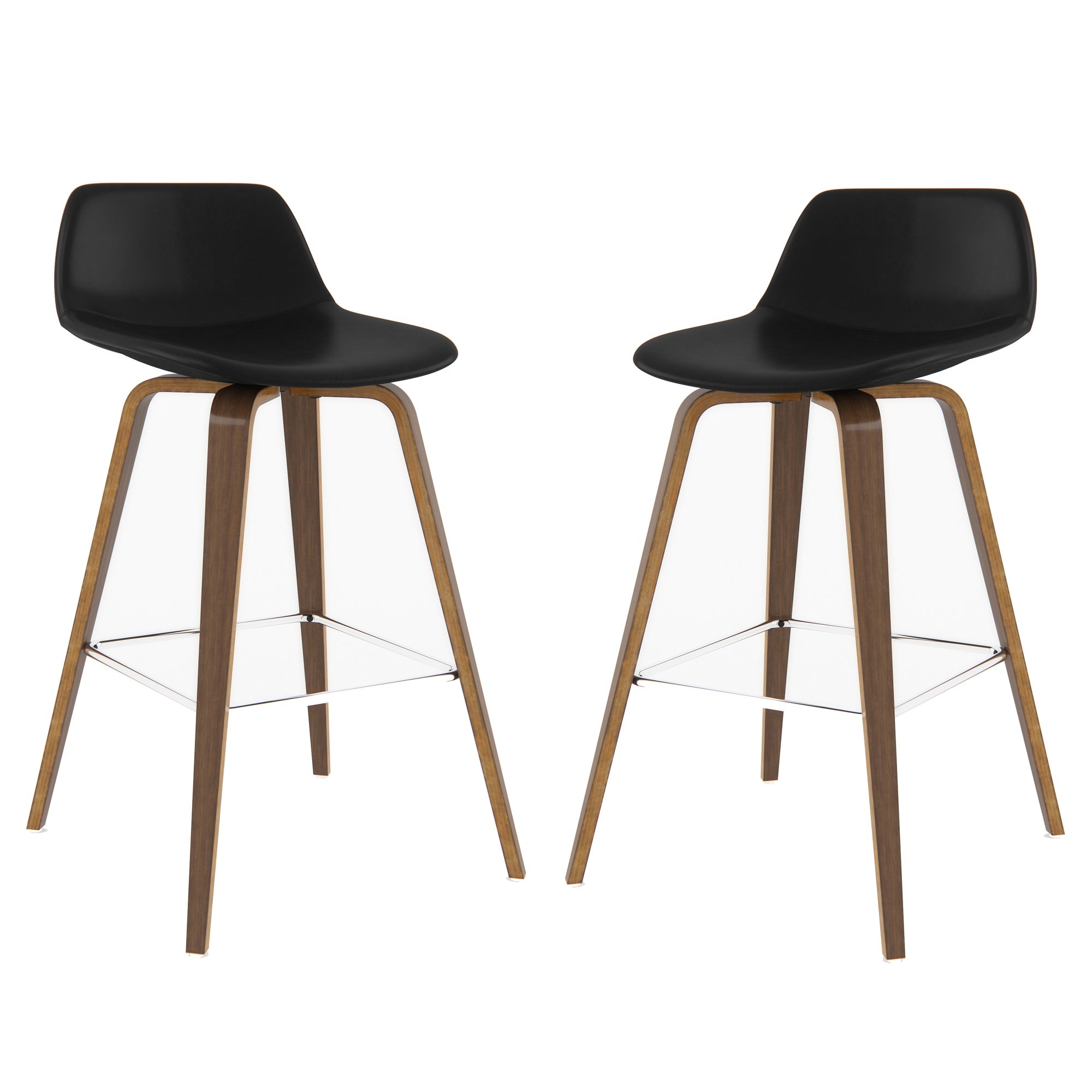 Randolph Mid-Century Modern Bentwood Counter Height Stool (Set Of 2) In Black Faux Leather