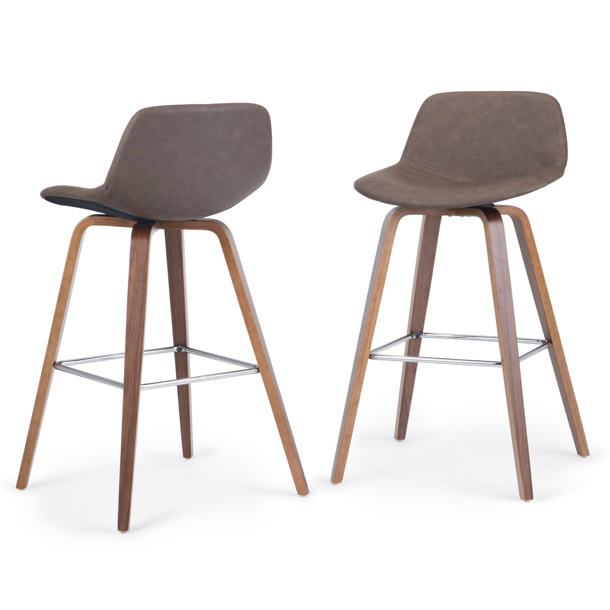 Randolph Mid-Century Modern Bentwood Counter Height Stool (Set Of 2) In Distressed Chocolate Brown Faux Leather