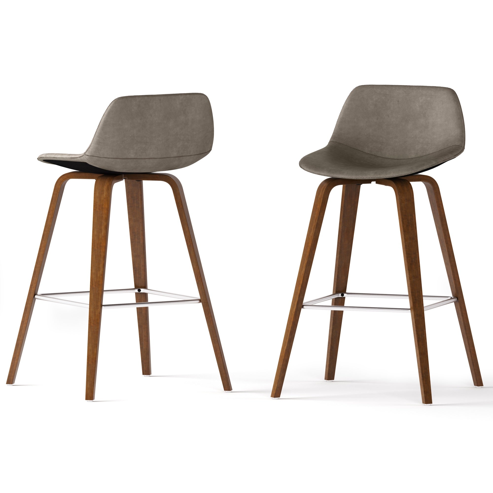 Randolph Mid-Century Modern Bentwood Counter Height Stool (Set Of 2) In Distressed Grey Faux Leather