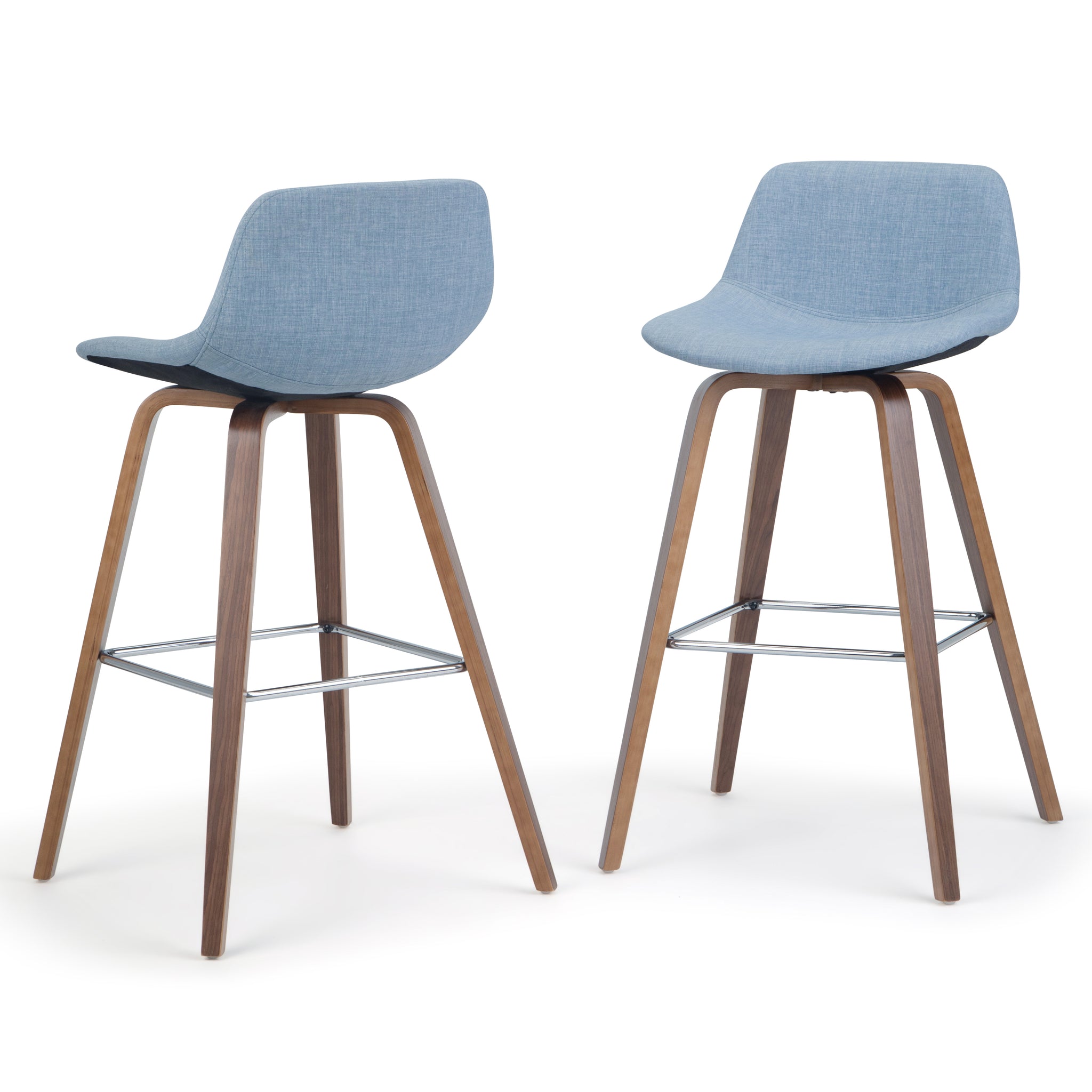 Randolph Mid-Century Modern Bentwood Counter Height Stool (Set Of 2) In Denim Grey Linen Look Fabric