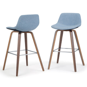 Randolph Mid-Century Modern Bentwood Counter Height Stool (Set Of 2) In Denim Grey Linen Look Fabric