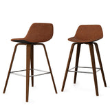 Randolph Mid-Century Modern Bentwood Counter Height Stool (Set Of 2) In Deep Tan Faux Leather