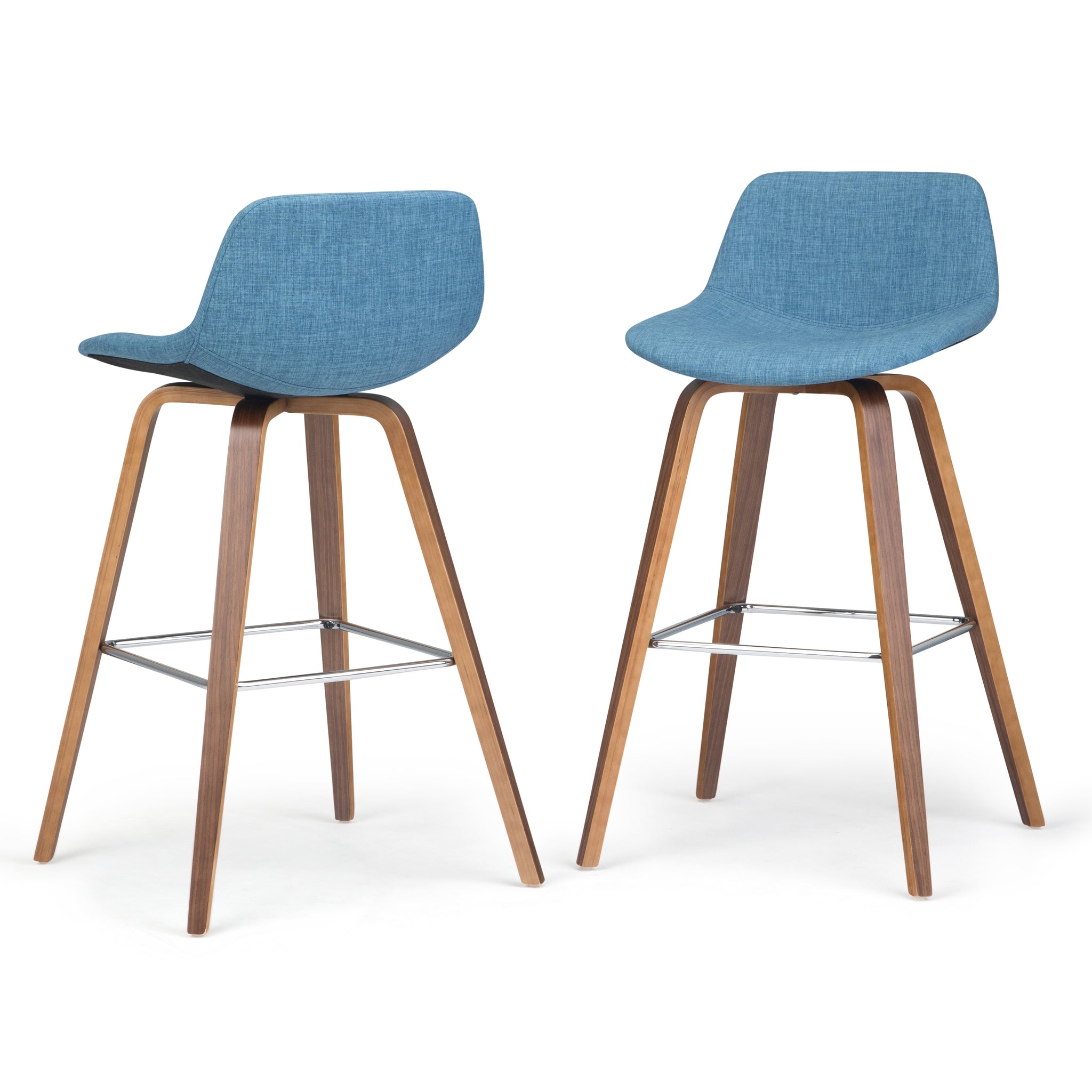 Randolph Mid-Century Modern Bentwood Counter Height Stool (Set Of 2) In Medium Blue Linen Look Fabric