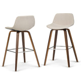 Randolph Mid-Century Modern Bentwood Counter Height Stool (Set Of 2) In Natural Linen Look Fabric