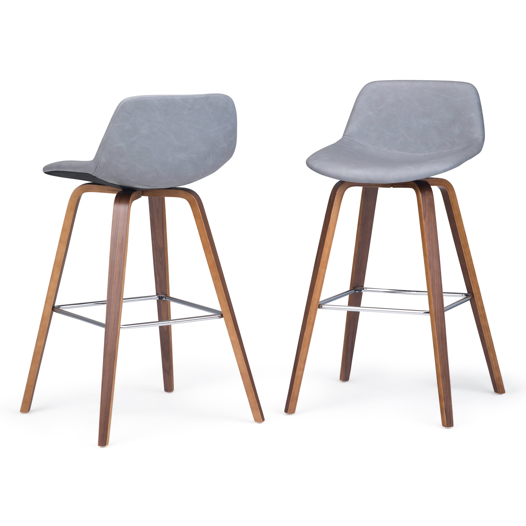Randolph Mid-Century Modern Bentwood Counter Height Stool (Set Of 2) In Stone Grey Faux Leather