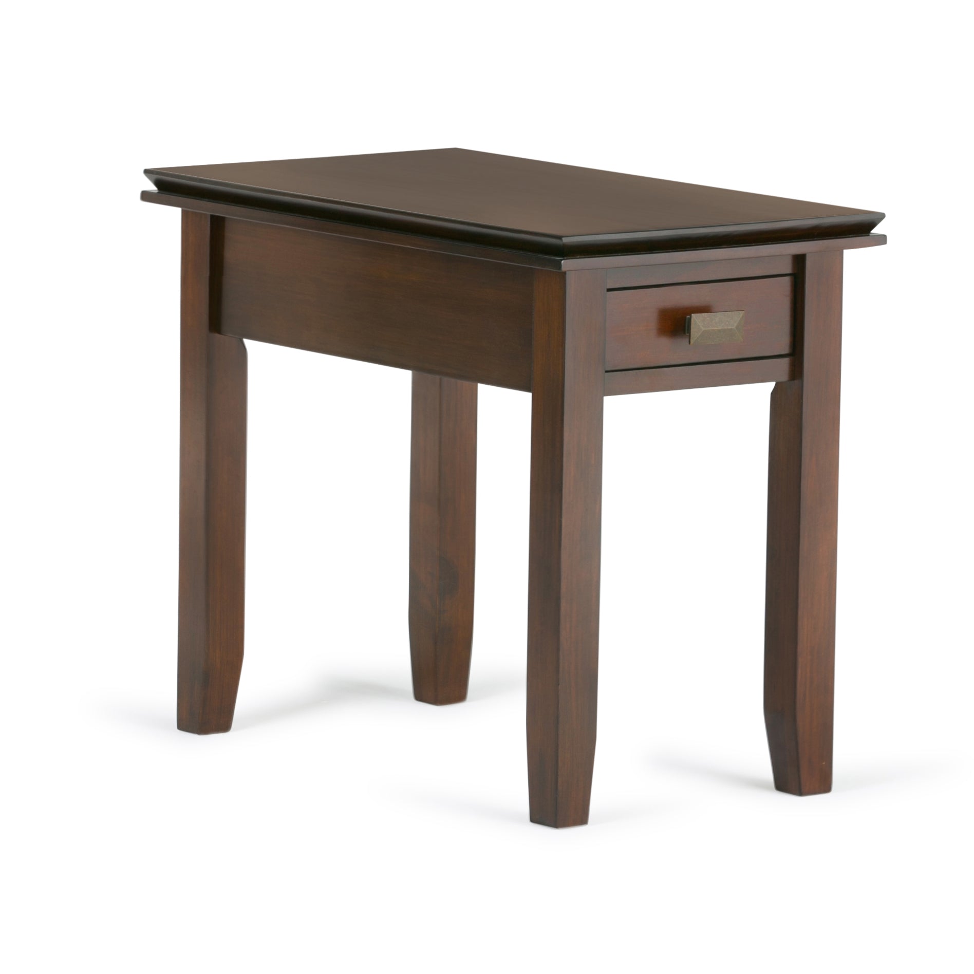 Artisan Solid Wood 14 Inch Wide Rectangle Transitional Narrow End Side Table In Russet Brown
