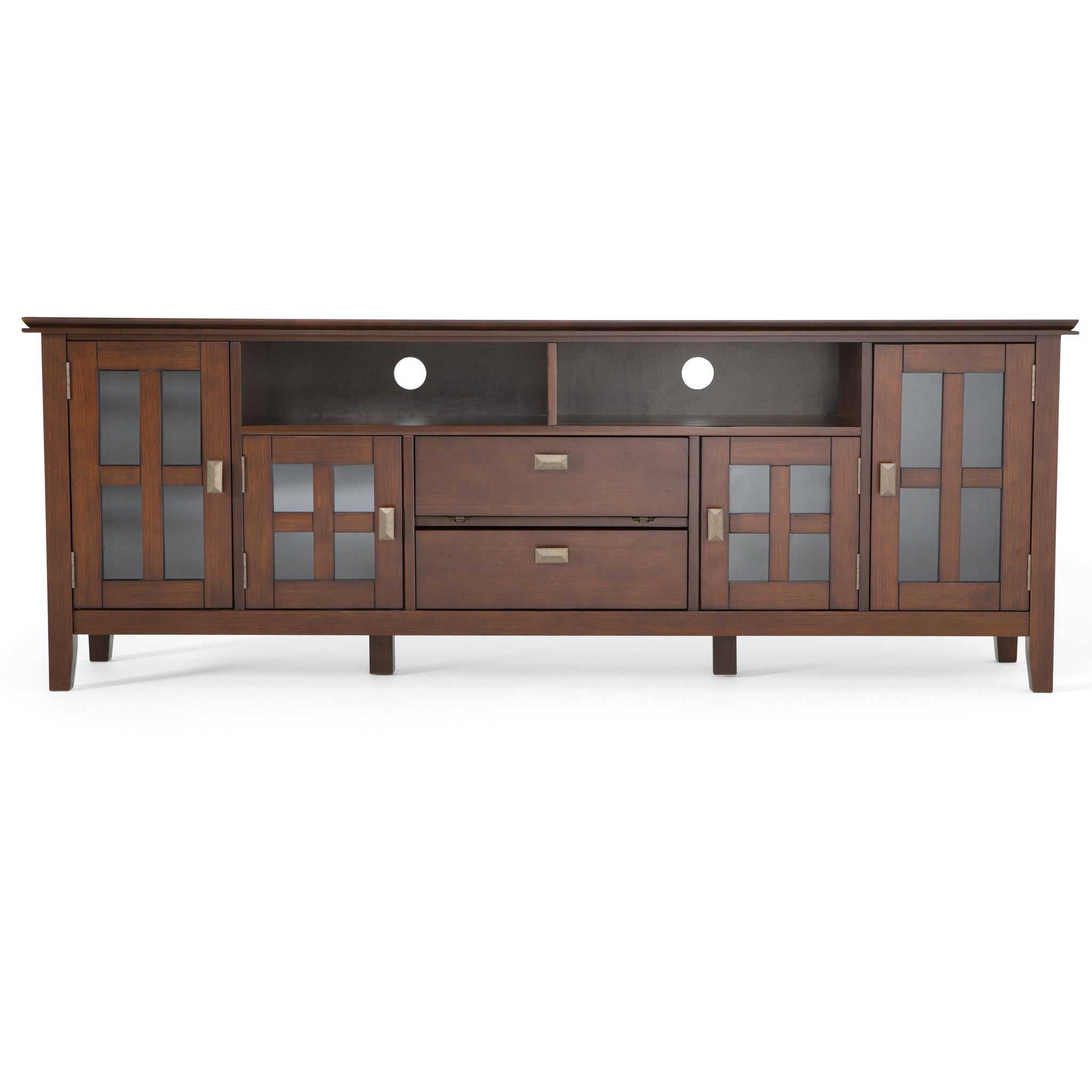 Artisan Solid Wood 72 Inch Wide Transitional Tv Media Stand In Russet Brown For Tvs Up To 80 Inches