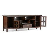 Artisan Solid Wood 72 Inch Wide Transitional Tv Media Stand In Russet Brown For Tvs Up To 80 Inches