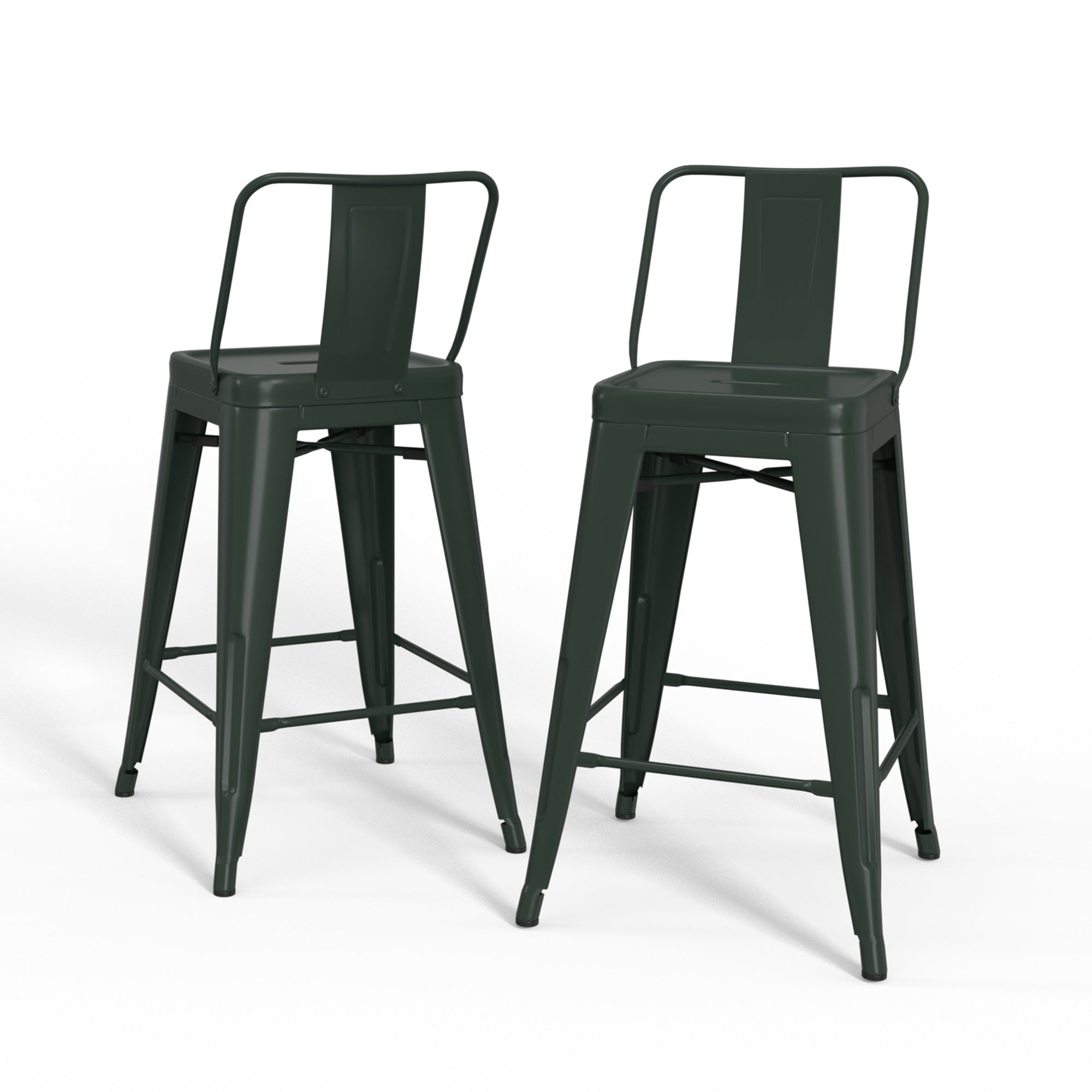 Rayne 24 Inch Metal Counter Height Stool (Set Of 2) In Deep Sage Green