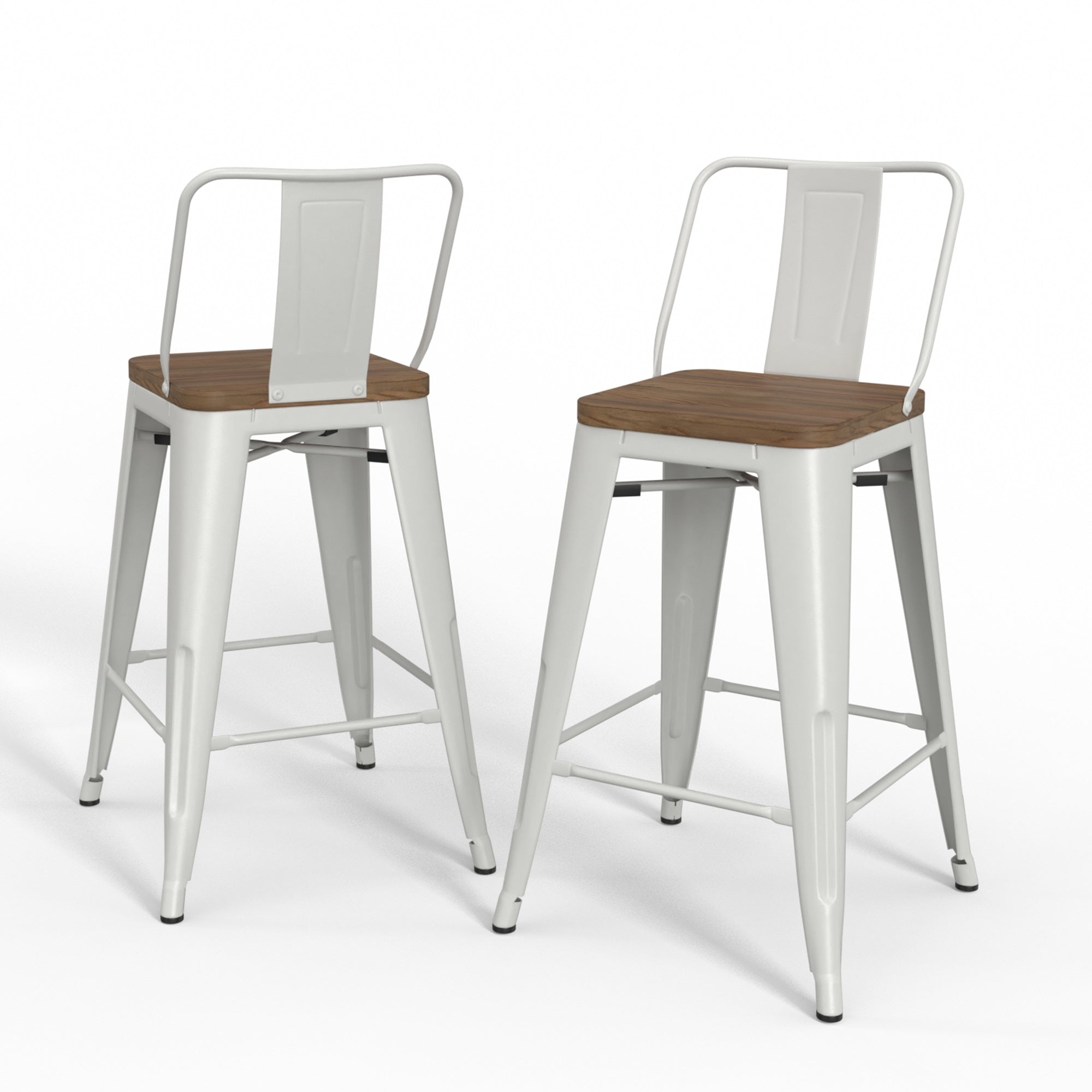 Rayne 24 Inch Metal / Wood Counter Height Stool (Set Of 2) In White