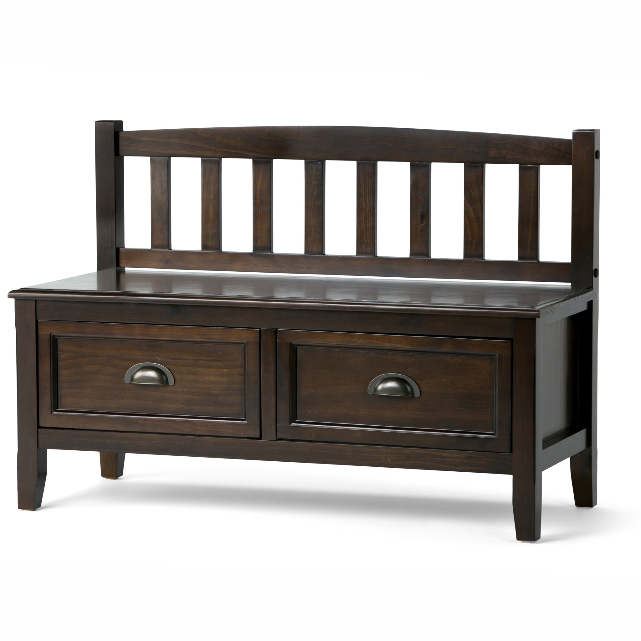 Burlington Solid Wood 42 Inch Wide Transitional Entryway Storage Bench With Drawers In Mahogany Brown