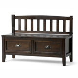 Burlington Solid Wood 42 Inch Wide Transitional Entryway Storage Bench With Drawers In Mahogany Brown