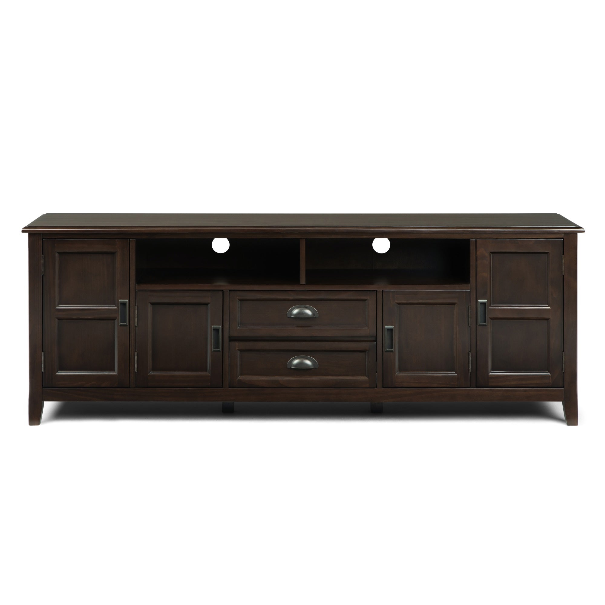 Burlington Solid Wood 72 Inch Wide Transitional Tv Media Stand In Mahogany Brown For Tvs Up To 80 Inches