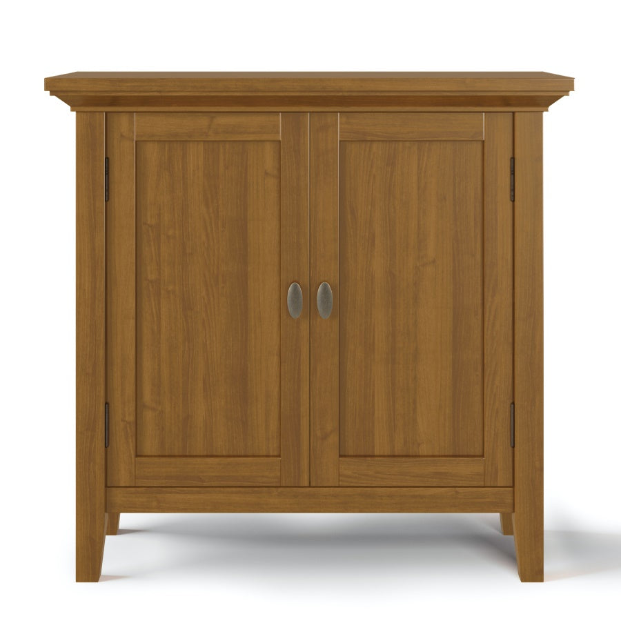 Redmond Solid Wood 32 Inch Wide Transitional Low Storage Cabinet In Light Golden Brown