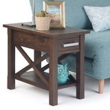 Kitchener Solid Wood 14 Inch Wide Rectangle Contemporary Narrow Side Table In Warm Walnut Brown