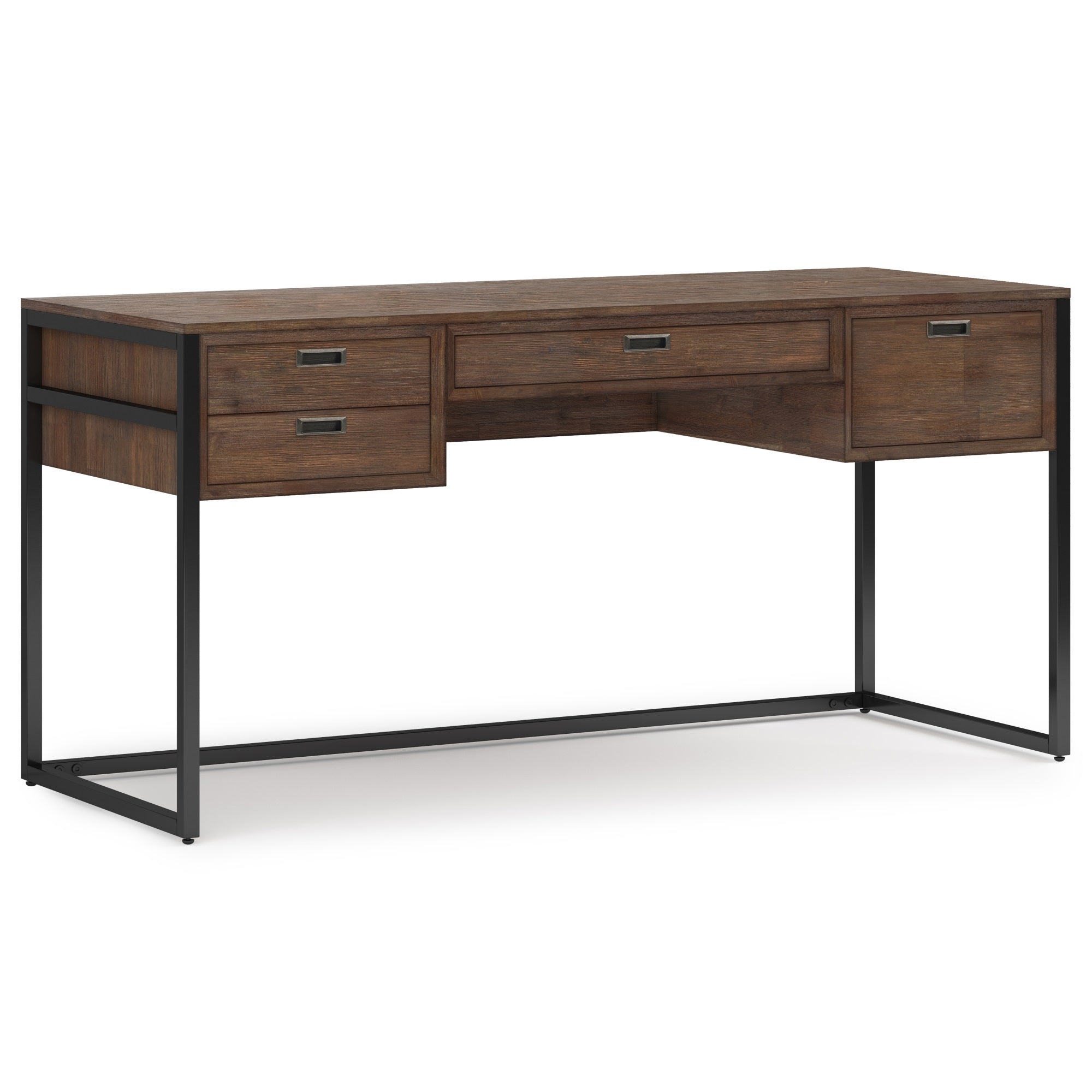 Richmond Solid Acacia Wood Modern Industrial 60 Inch Wide Desk In Rustic Natural Aged Brown