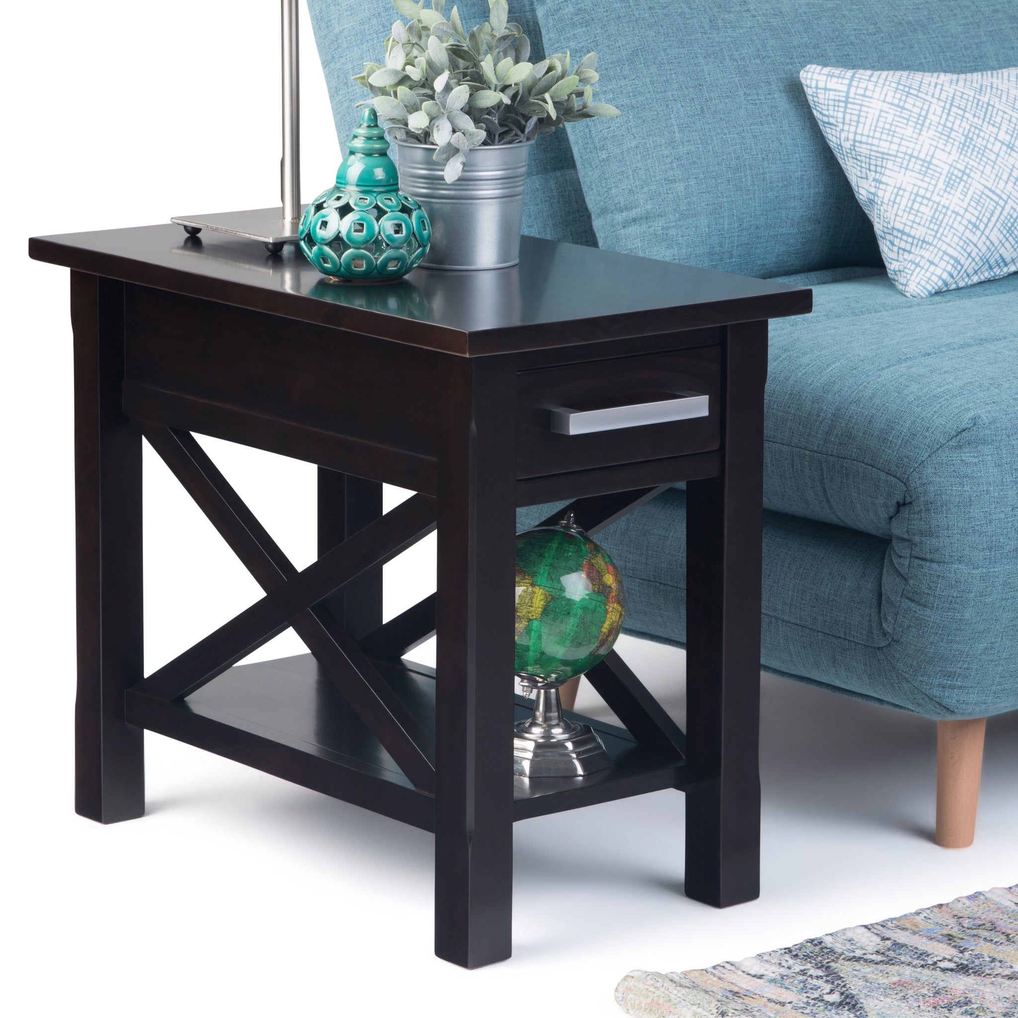 Kitchener Solid Wood 14 Inch Wide Rectangle Contemporary Narrow Side Table In Hickory Brown