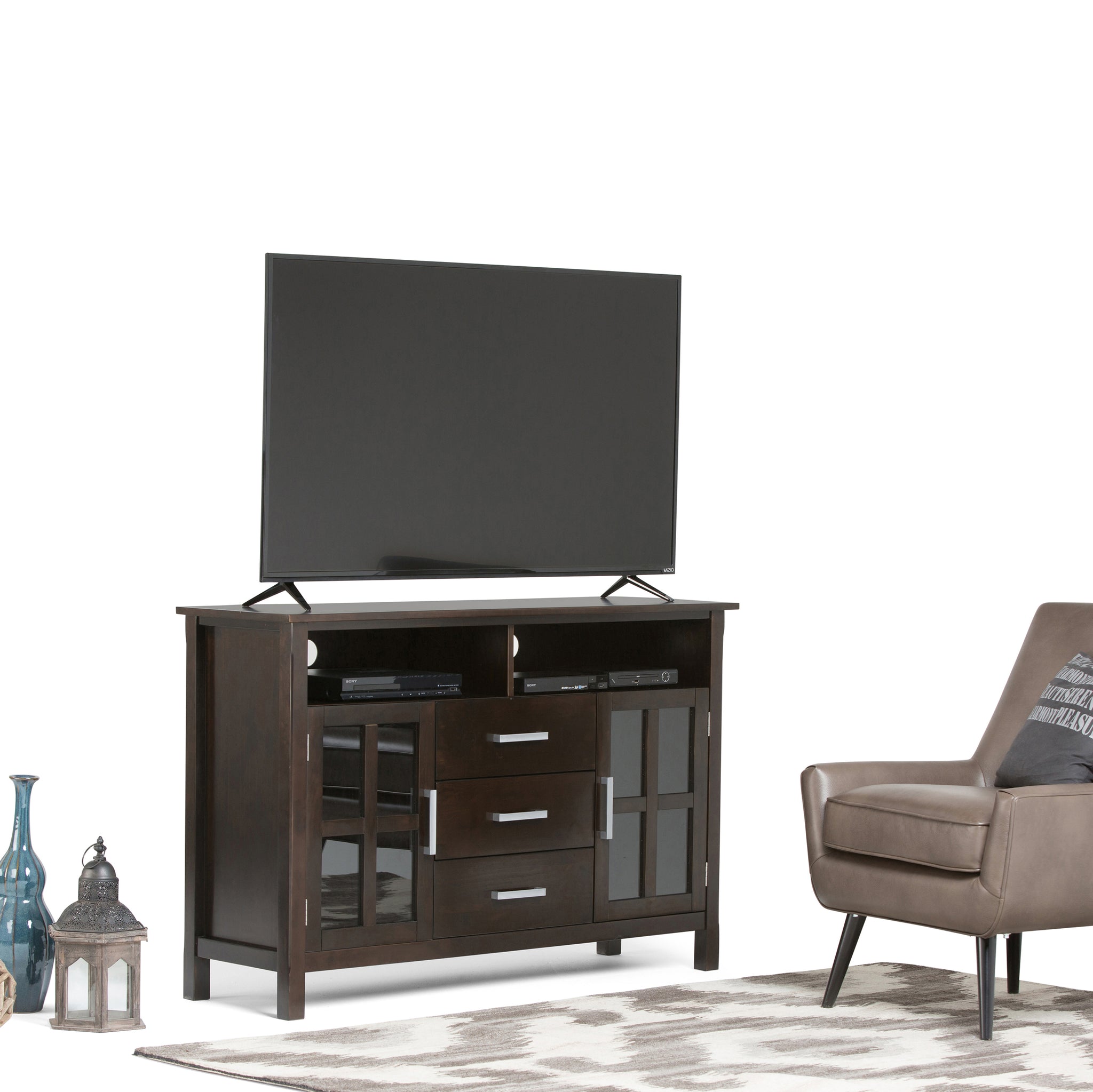 Kitchener Solid Wood 53 Inch Wide Contemporary Tv Media Stand In Hickory Brown For Tvs Up To 55 Inches