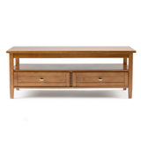Warm Shaker Solid Wood 48 Inch Wide Rectangle Transitional Coffee Table In Light Golden Brown