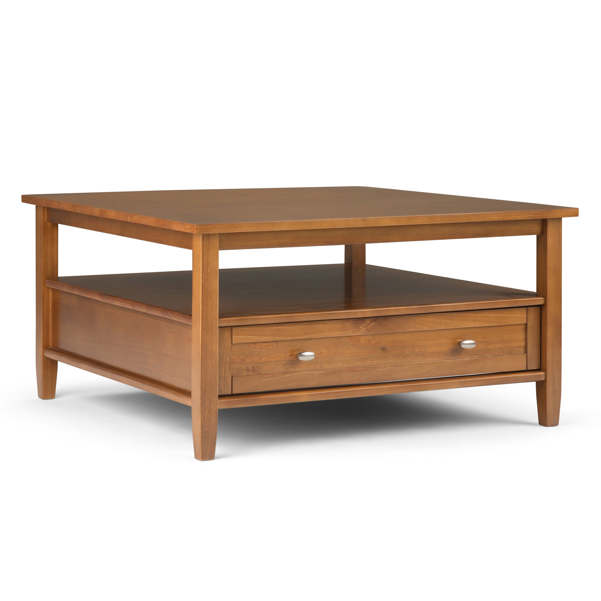 Warm Shaker Solid Wood 36 Inch Wide Square Transitional Coffee Table In Light Golden Brown