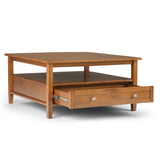 Warm Shaker Solid Wood 36 Inch Wide Square Transitional Coffee Table In Light Golden Brown