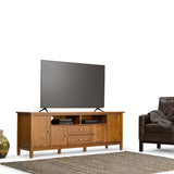 Warm Shaker Solid Wood 72 Inch Wide Transitional Tv Media Stand In Light Golden Brown For Tvs Up To 80 Inches