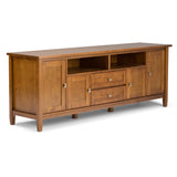 Warm Shaker Solid Wood 72 Inch Wide Transitional Tv Media Stand In Light Golden Brown For Tvs Up To 80 Inches