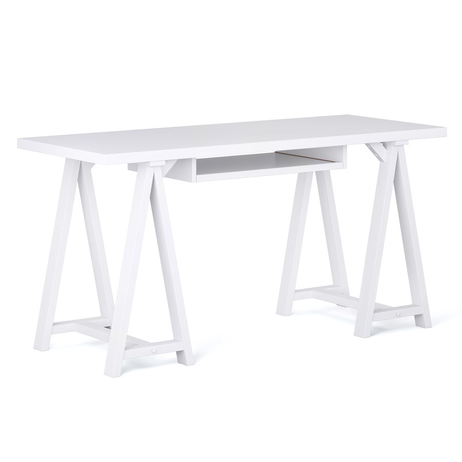 Sawhorse Solid Wood Desk In White