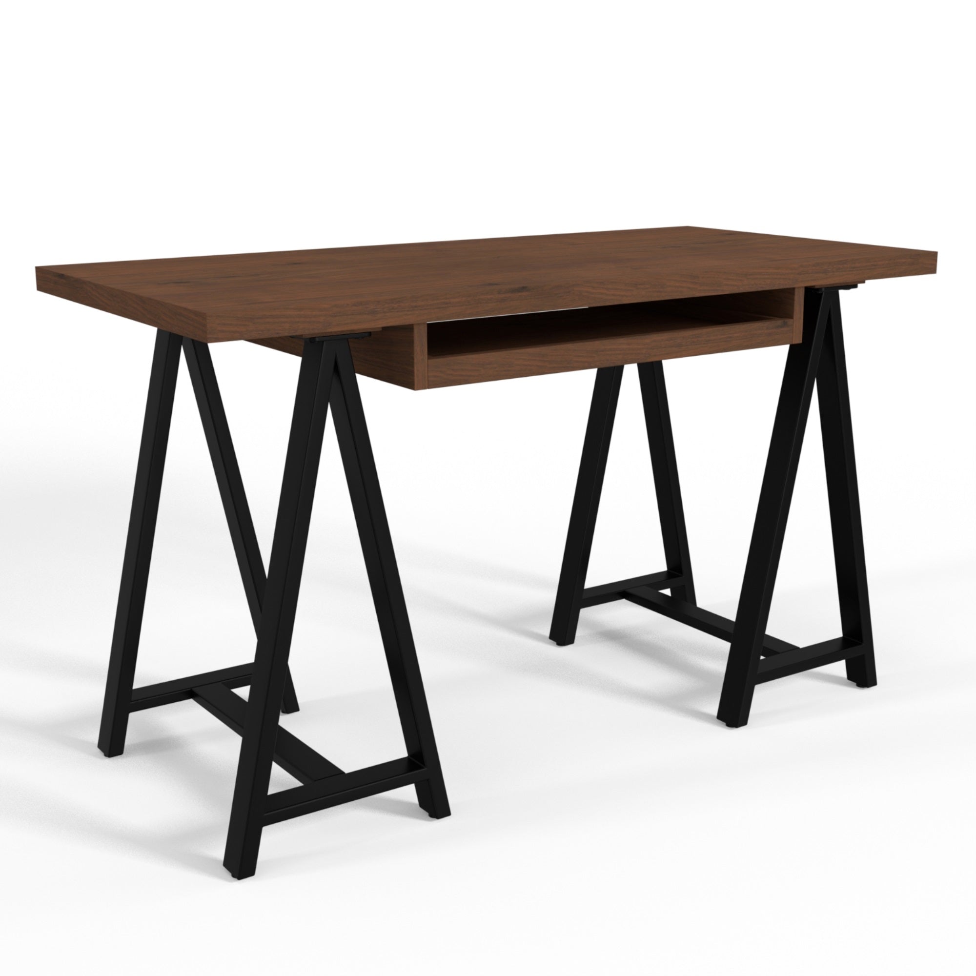 Sawhorse Solid Walnut Veneer And Metal Small Desk