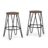 Simeon Metal 26 Inch Metal Counter Height Stool With Wood Seat (Set Of 2)