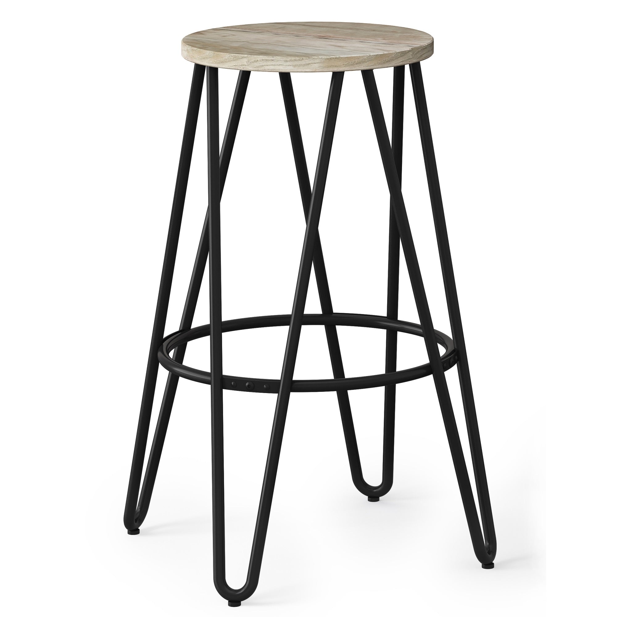 Simeon 30 Inch Metal Bar Stool With Wood Seat In Natural / Black