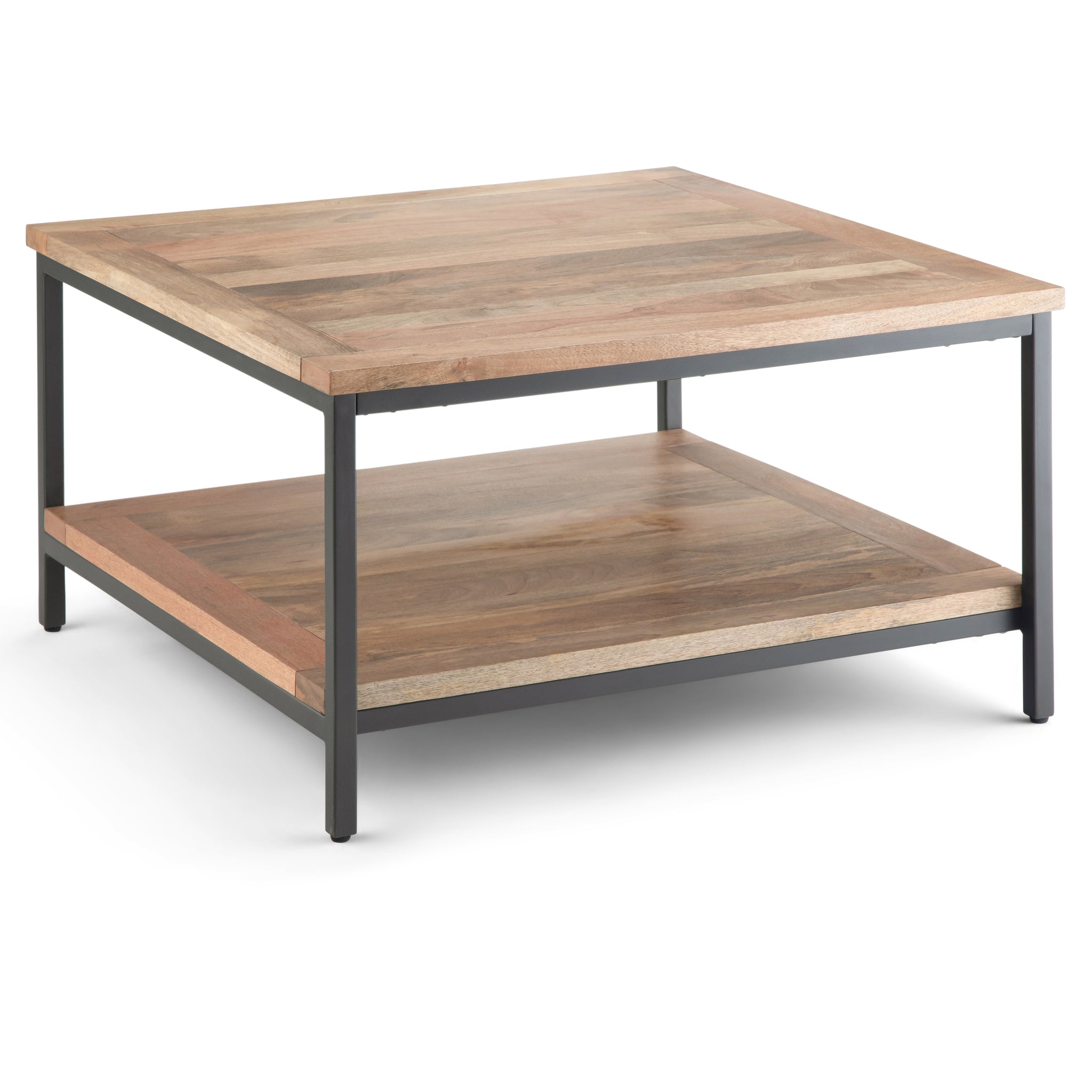 Skyler Solid Mango Wood And Metal 34 Inch Wide Square Industrial Coffee Table In Natural