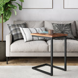 Skyler Solid Mango Wood Wide C Side Table In Dark Cognac Brown