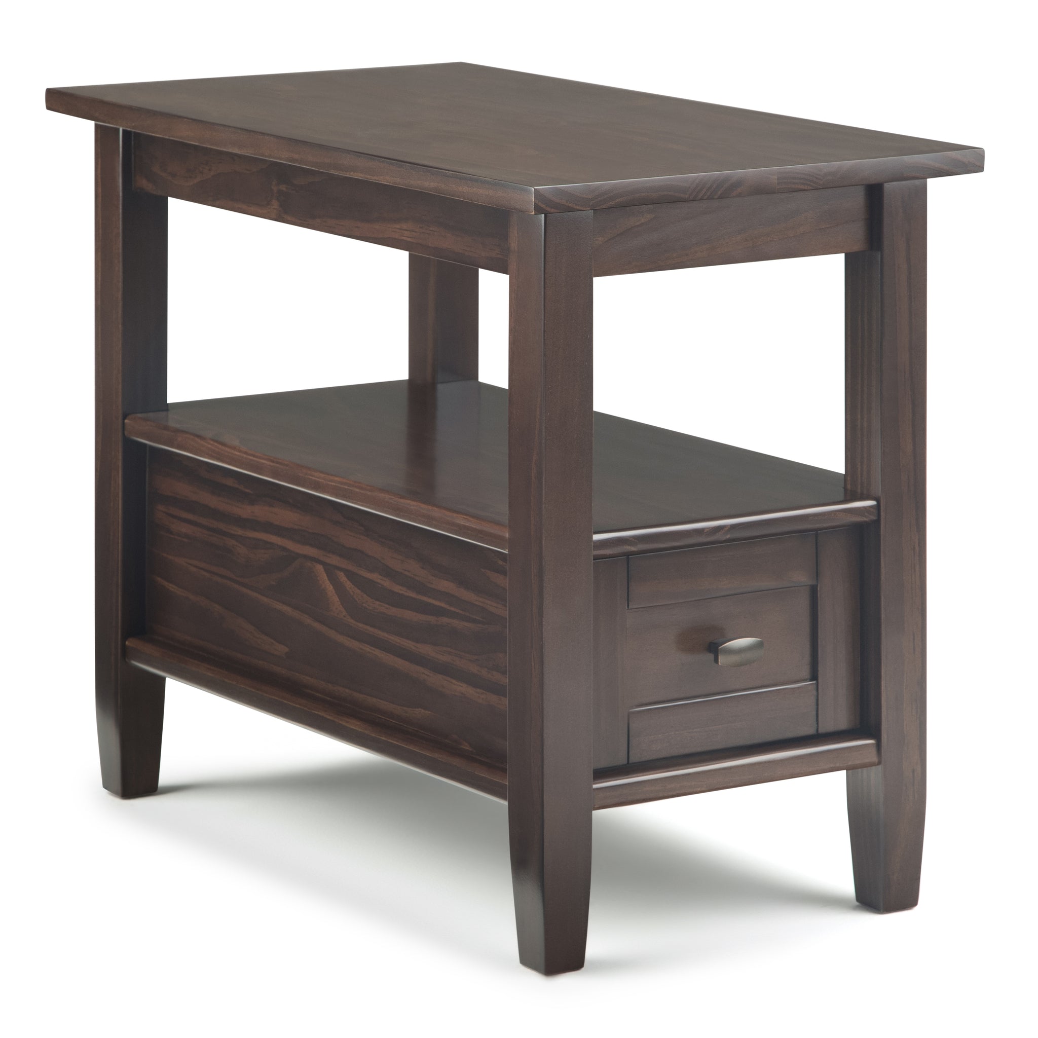 Warm Shaker Solid Wood 14 Inch Wide Rectangle Transitional Narrow Side Table In Tobacco Brown