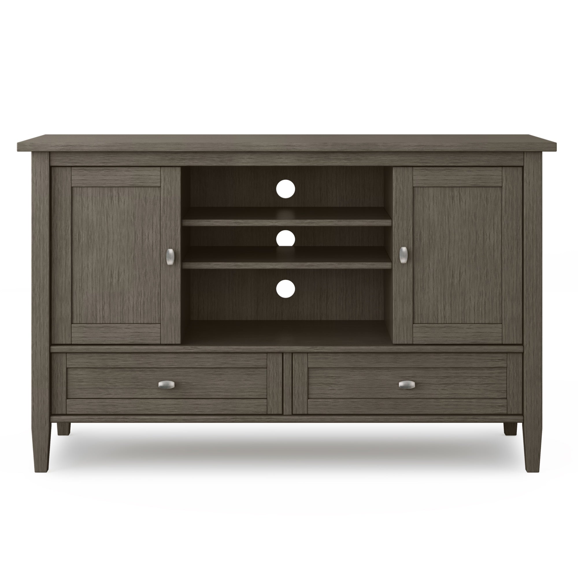 Warm Shaker Solid Wood 47 Inch Wide Transitional Tv Media Stand In Farmhouse Grey For Tvs Up To 50 Inches