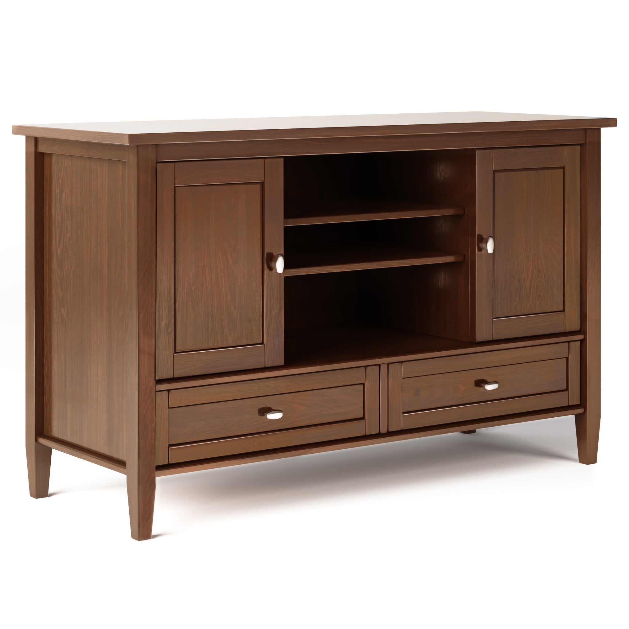 Warm Shaker Solid Wood Tv Media Stand In Russet Brown For Tvs Up To 50 Inches