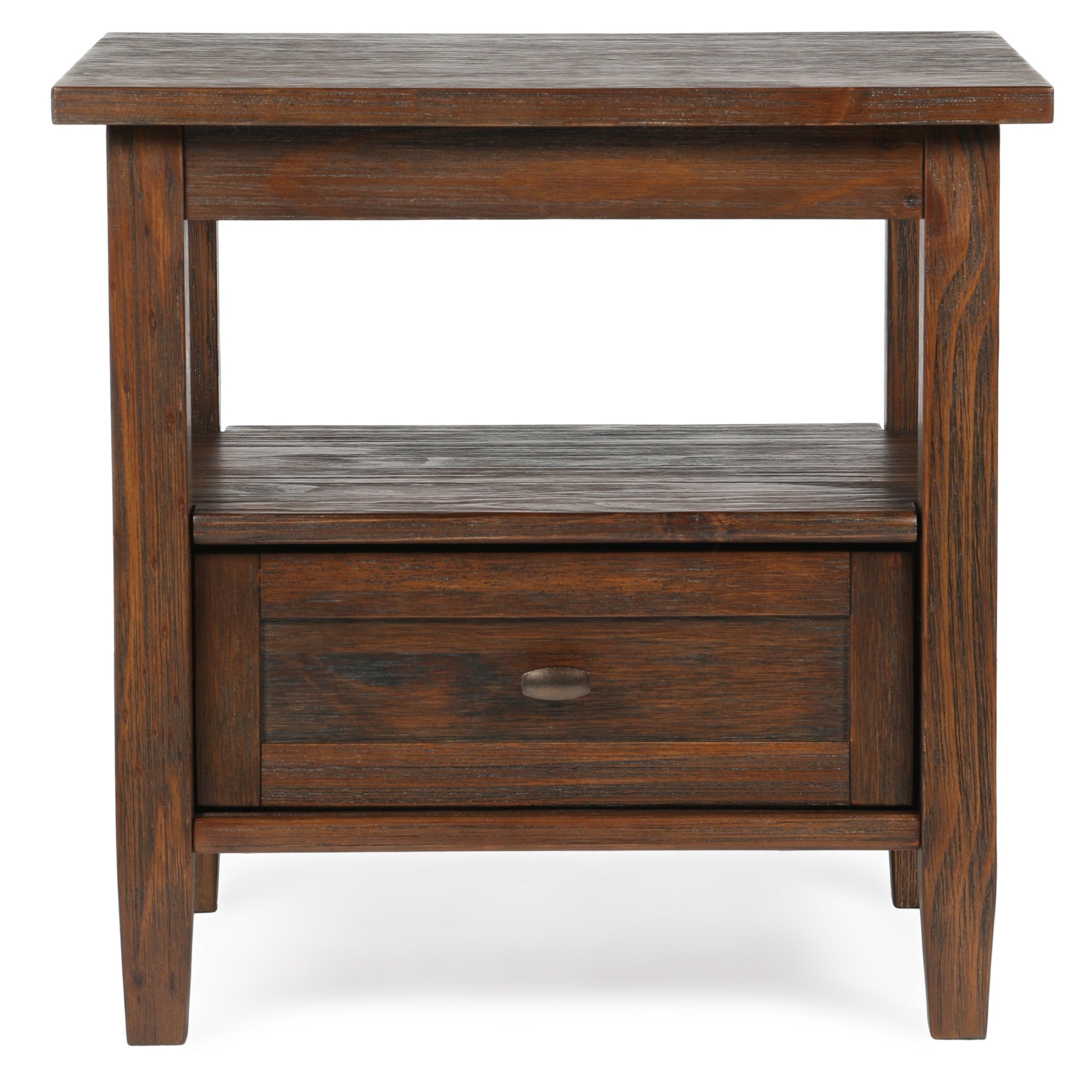 Warm Shaker Solid Wood 20 Inch Wide Rectangle Transitional End Table In Distressed Charcoal Brown