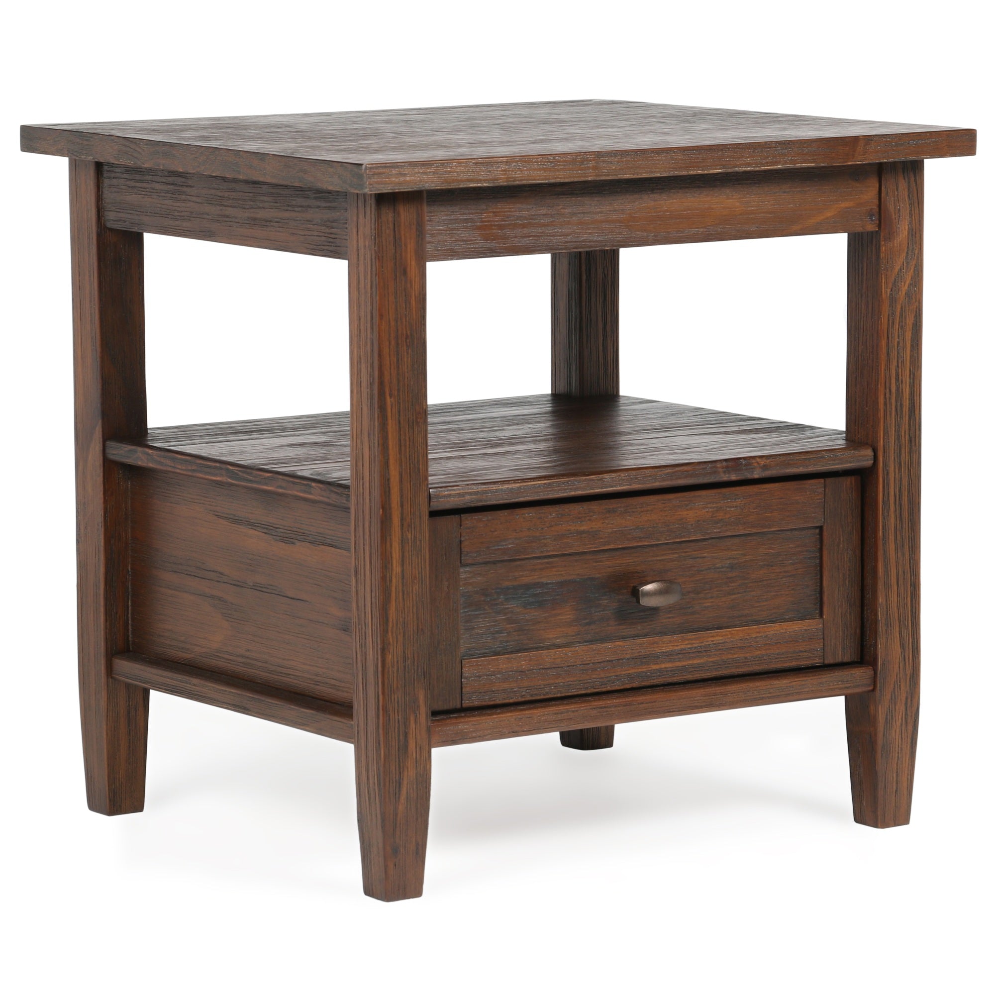 Warm Shaker Solid Wood 20 Inch Wide Rectangle Transitional End Table In Distressed Charcoal Brown